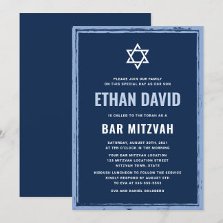 Dunkelblaue Bar mitzvah-Einladung mit rauer Grenze Einladung
