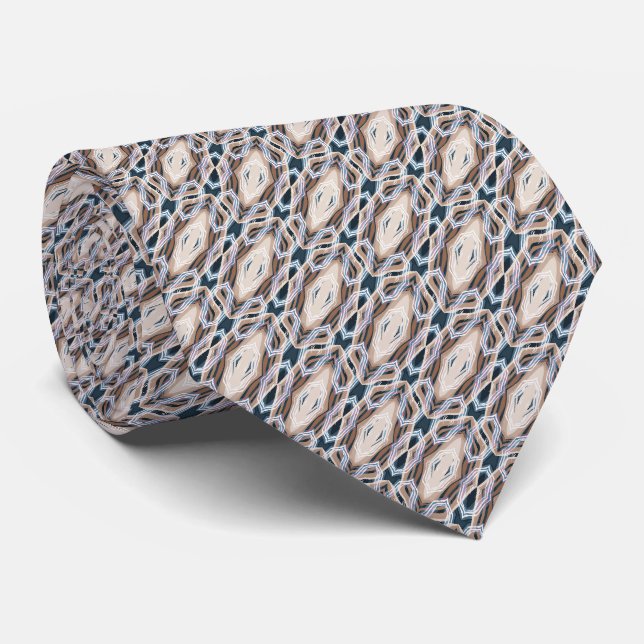 dunkelblaue beige Deko geometrisch Krawatte (Gerollt)