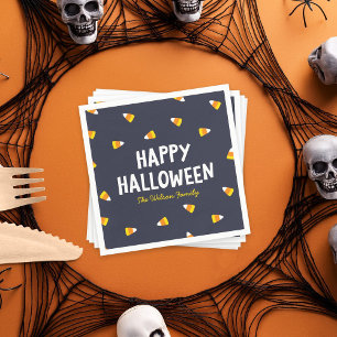 Dunkelblaue Candy Corn Frohes Halloween Serviette