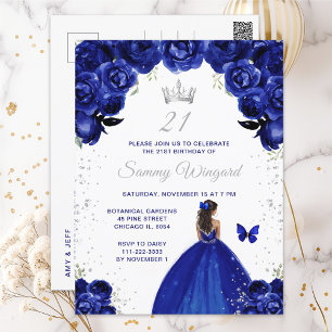Dunkelblaue Dark Skin Prinzessin Geburtstagsfeier Postkarte