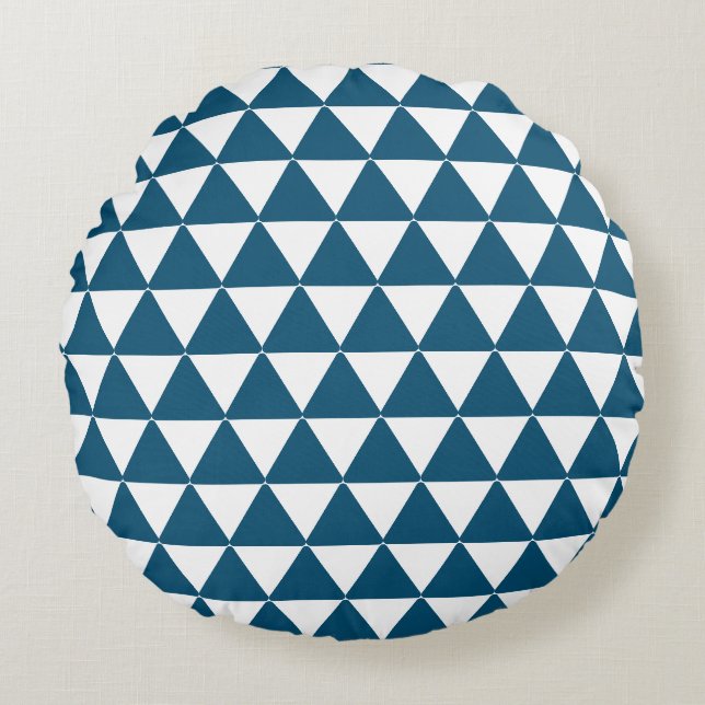 Dunkelblaue Dreiecke weißes Muster rundes Kissen (Vorderseite)