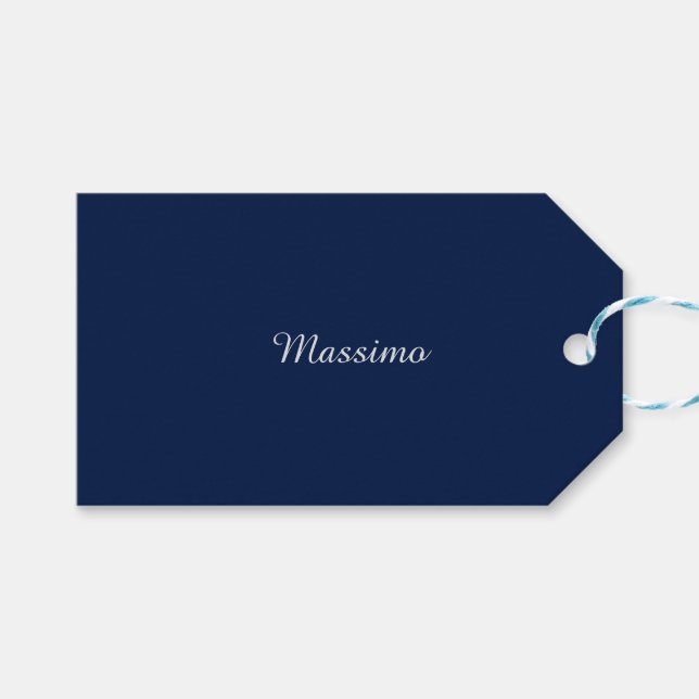Dunkelblaue elegante, lässige eigene Namenshandsch Geschenkanhänger (Vorderseite (Horizontal))