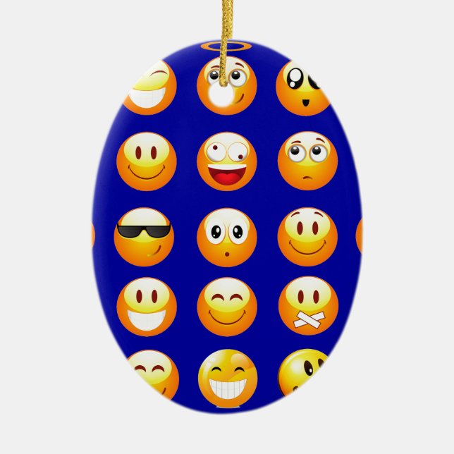 dunkelblaue Emojis Keramikornament (Vorne)