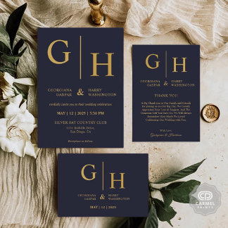 Dunkelblaue Farbe und Schlichte Hochzeit in Gold Dankeskarte