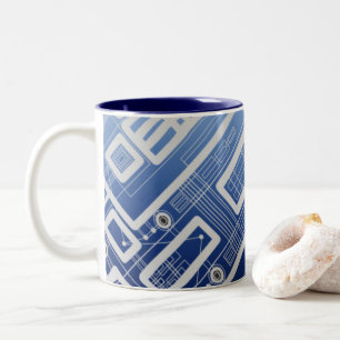 Dunkelblaue geometrische Leiterplatte Zweifarbige Tasse