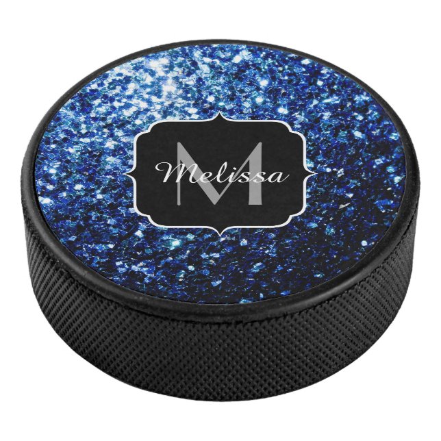 Dunkelblaue, glänzende Imitate Glitzer funkeln Mon Eishockey Puck (3/4)