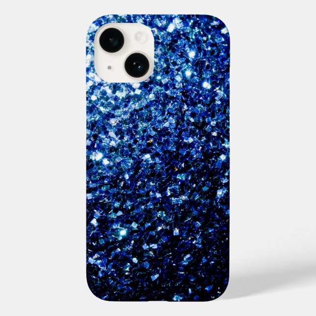 Dunkelblaue, glänzende Imitate Glitzer Glitzern Case-Mate iPhone 14 Hülle (Rückseite)