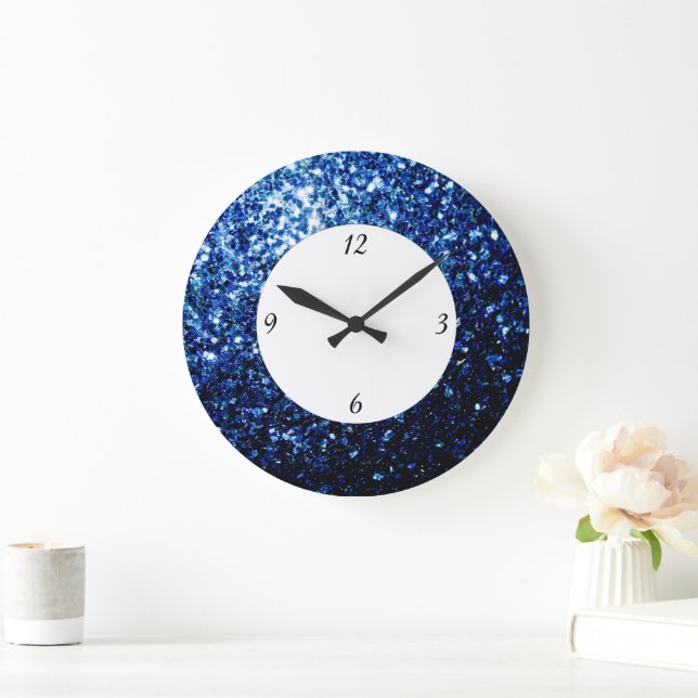 Dunkelblaue, glänzende Imitate Glitzer Glitzern Große Wanduhr (Zuhause)