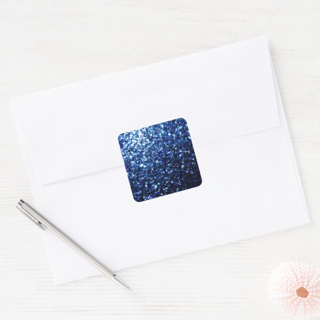 Dunkelblaue, glänzende Imitate Glitzer Glitzern Quadratischer Aufkleber (Umschlag)