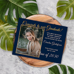 Dunkelblaue Gold-Glitter-Abschlussankündigung Postkarte