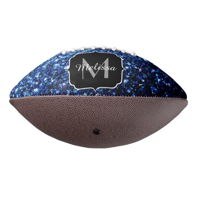 Dunkelblaue Imitate Glitzer Funkeln Monogram-Name Football (Gedreht 270)