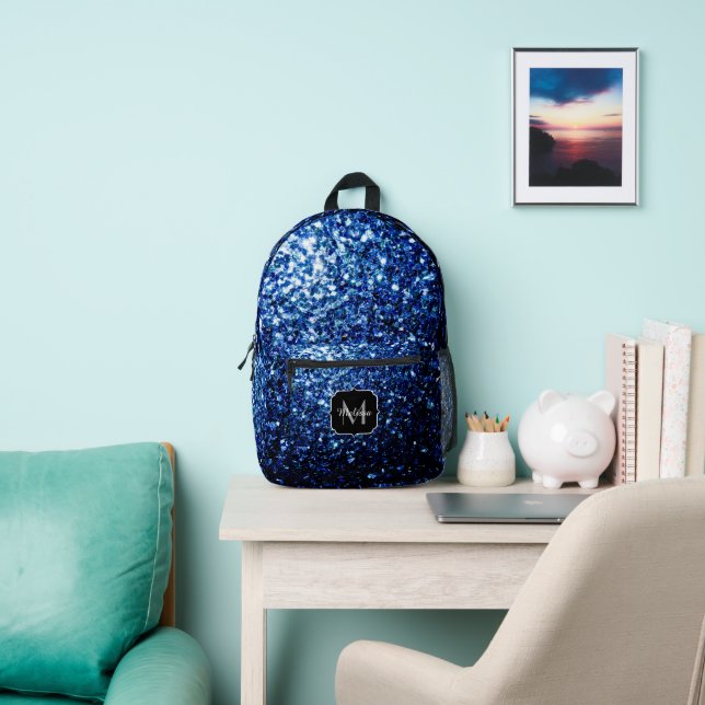 Dunkelblaue Imitate Glitzer Glitzern Monogram Bedruckter Rucksack (InSitu)