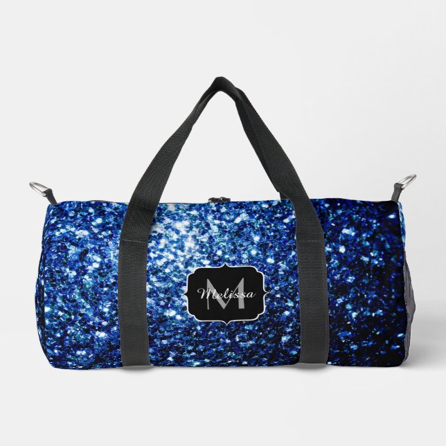 Dunkelblaue Imitate Glitzer Glitzern Monogram Duffle Bag (Vorderseite)