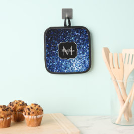 Dunkelblaue Imitate Glitzer Glitzern Monogram Topflappen