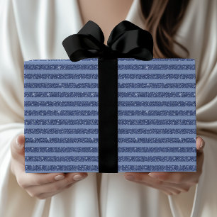 Dunkelblaue Indigo Glitter Style horizontale Strei Geschenkpapier