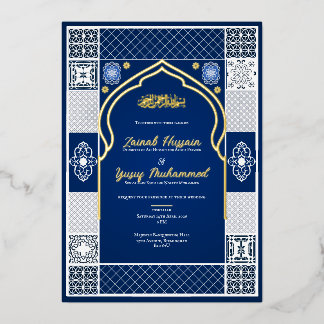 Dunkelblaue islamische Arabesken-Hochzeitseinladun Folieneinladung