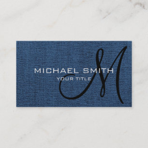 Dunkelblaue Leinwand Look Monogram Visitenkarte
