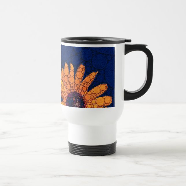 Dunkelblaue Leuchtorange-Sonnenblumen Reisebecher (Rechts)