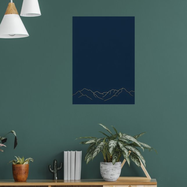 Dunkelblaue minimalistische Berg-Linienkunst Poster (Wohnzimmer 1)