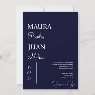 Dunkelblaue minimalistische Hochzeitseinladung Spa Einladung