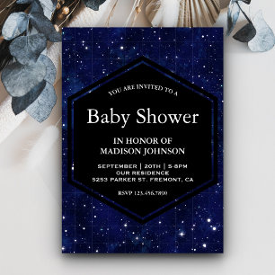 Dunkelblaue Mitternachts-Sternenhimmel-Baby-Party Einladung