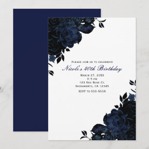 Dunkelblaue Navy-Blumen Florale Gothic-Einladungen Einladung
