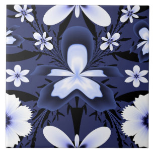 Dunkelblaue Orchidee Elegante Blumen Fraktalmuster Fliese
