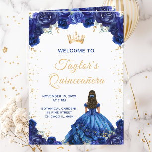 Dunkelblaue Prinzessin Floral Quinceañera Programm