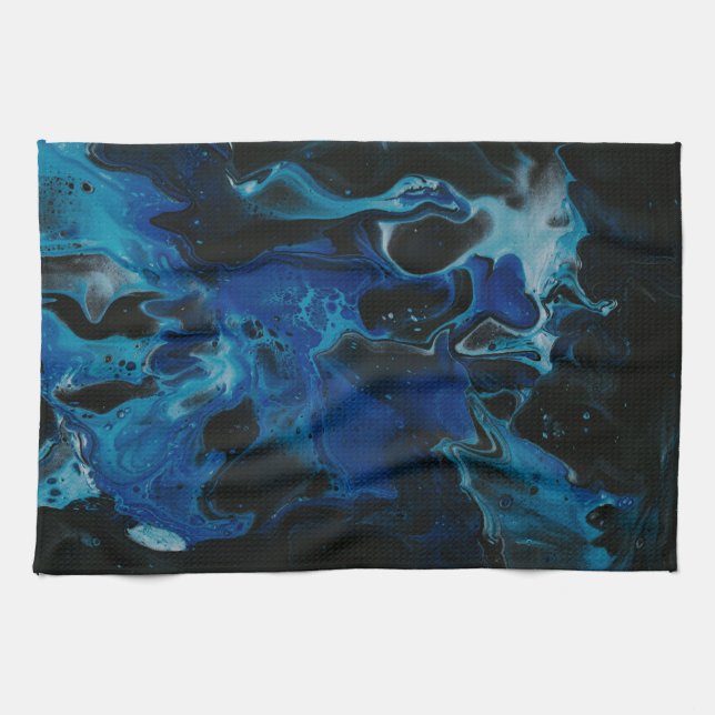 Dunkelblaue psychedelische Flüssigkeit Geschirrtuch (Horizontal)