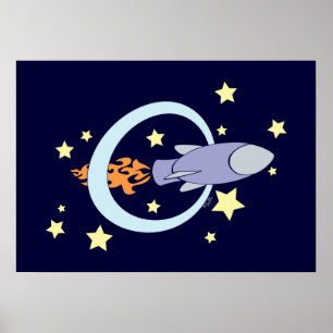 Dunkelblaue Raketenkids Retro Space Poster