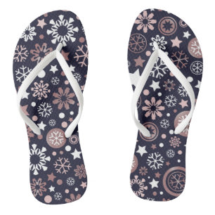 Dunkelblaue, rosa und weiße Schneeflocken Flip Flops