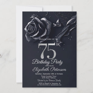 Dunkelblaue Rose Gothic 75. Geburtstag Einladung
