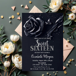 Dunkelblaue Rose Gothic Sweet 16 Einladung
