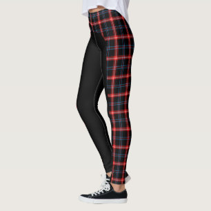 Dunkelblaue/rote Tartan-Seiten-Streifen-Leggings Leggings
