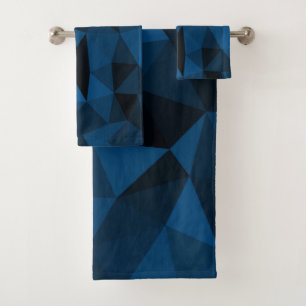 Dunkelblaue schwarze geometrische Netzstruktur Badhandtuch Set