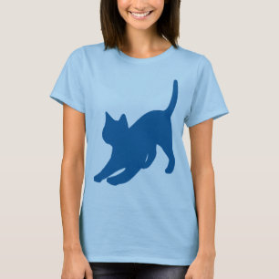 Dunkelblaue sich streckende Katzensilhouette T-Shirt