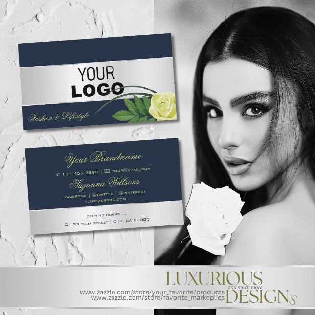 Dunkelblaue Silber Dekoration Niedliche Rose Blume Visitenkarte (Von Creator hochgeladen)