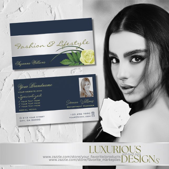 Dunkelblaue Silber Dekoration Niedliche Rose Blume Visitenkarte (Von Creator hochgeladen)