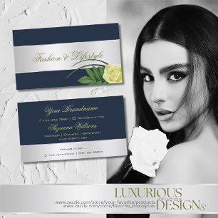 Dunkelblaue Silber Dekoration Rose Blume Elegante  Visitenkarte