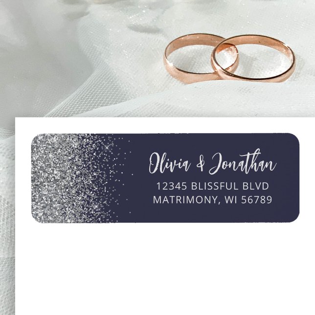 Dunkelblaue Silber-Glitter-Hochzeitsadresse (Von Creator hochgeladen)