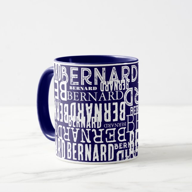 Dunkelblaue Tasse mit Namen überall wiederholt (Vorderseite Links)