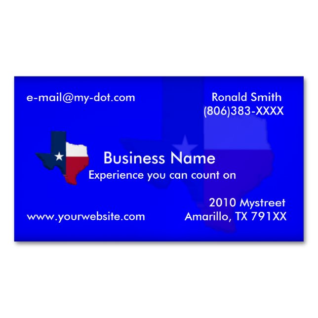 Dunkelblaue Texas-Flaggen-Karte Magnetische Visitenkarte (Vorderseite)