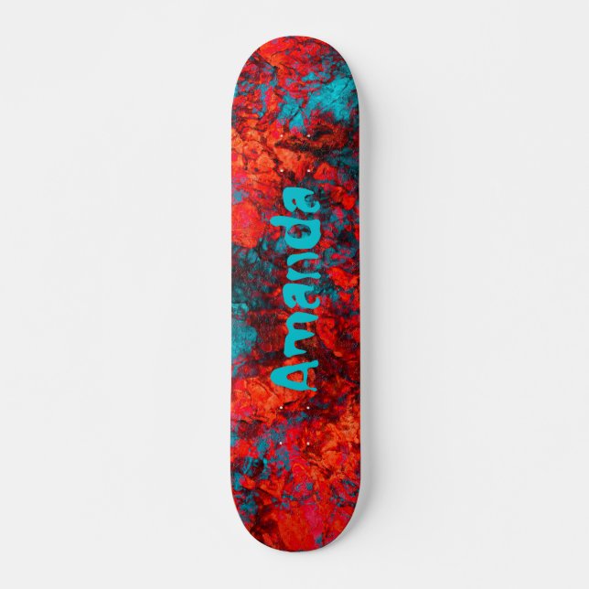 Dunkelblaue Textur aus Wildledermarmor rot Skateboard (Vorne)