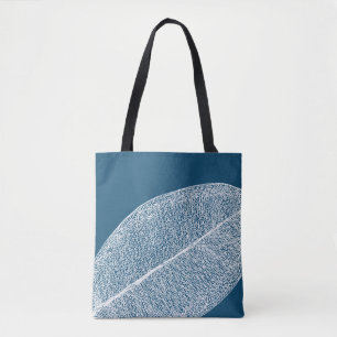 Dunkelblaue Tote-Tasche aus weißem Leaf-Grid-Illus Tasche