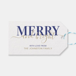 Dunkelblaue Typografie froh und hell Weihnachten Geschenkanhänger