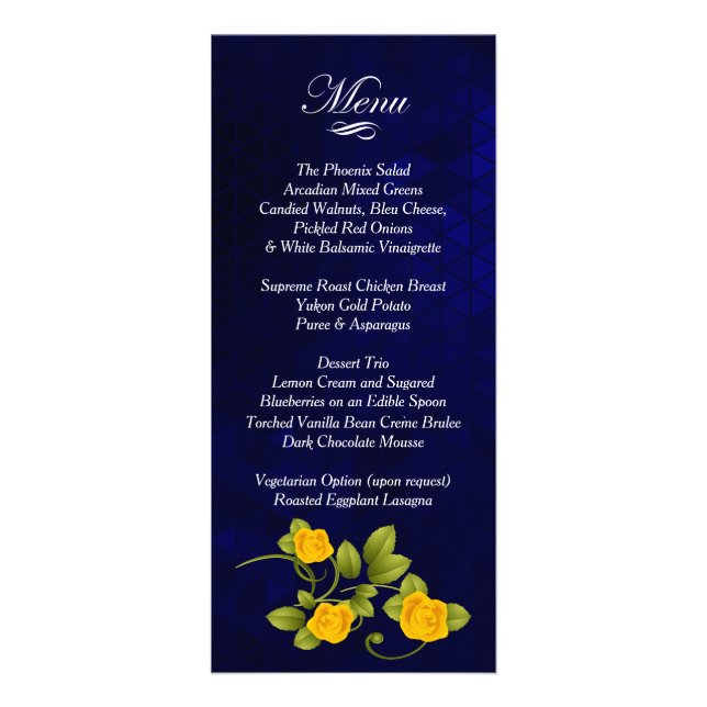 Dunkelblaue und Gelbe Rosenhochzeit - Menü (Vorne)