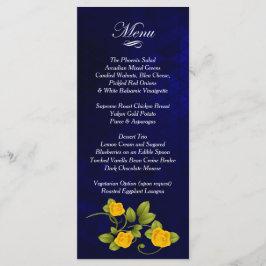 Dunkelblaue und gelbe Rosenhochzeit Menükarte