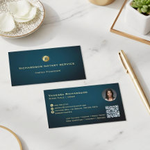 Dunkelblaue und goldene Monogram Sleek Notary QR F