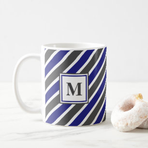 Dunkelblaue und graue Streifen Kaffeetasse