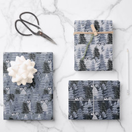 Dunkelblaue und graue Weihnachtsbaumen Geschenkpapier Set